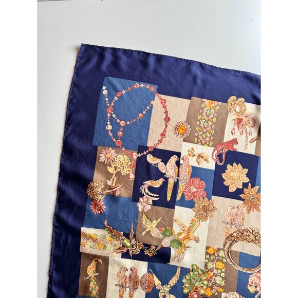 Vintage SALVATORE FERRAGAMO Navy Patchwork Silk Twill 34" x 33" Square Scarf - Picture 4 of 15